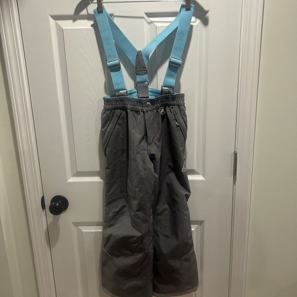 Gerry Girls Performance Snow Pants Ski Bib Gray Teal Insulated Size S 7/8 Winter